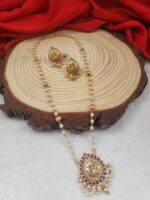 White Beads Chain with Lakshmi Pendant and Earrings