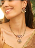 Pink AD Stones with White Pearls Necklace