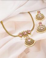 Pink AD Stones with White Pearls Necklace - Image 2