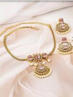 Pink AD Stones with White Pearls Necklace - Image 4