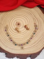 Green and Pink AD Stone Neckpiece Set