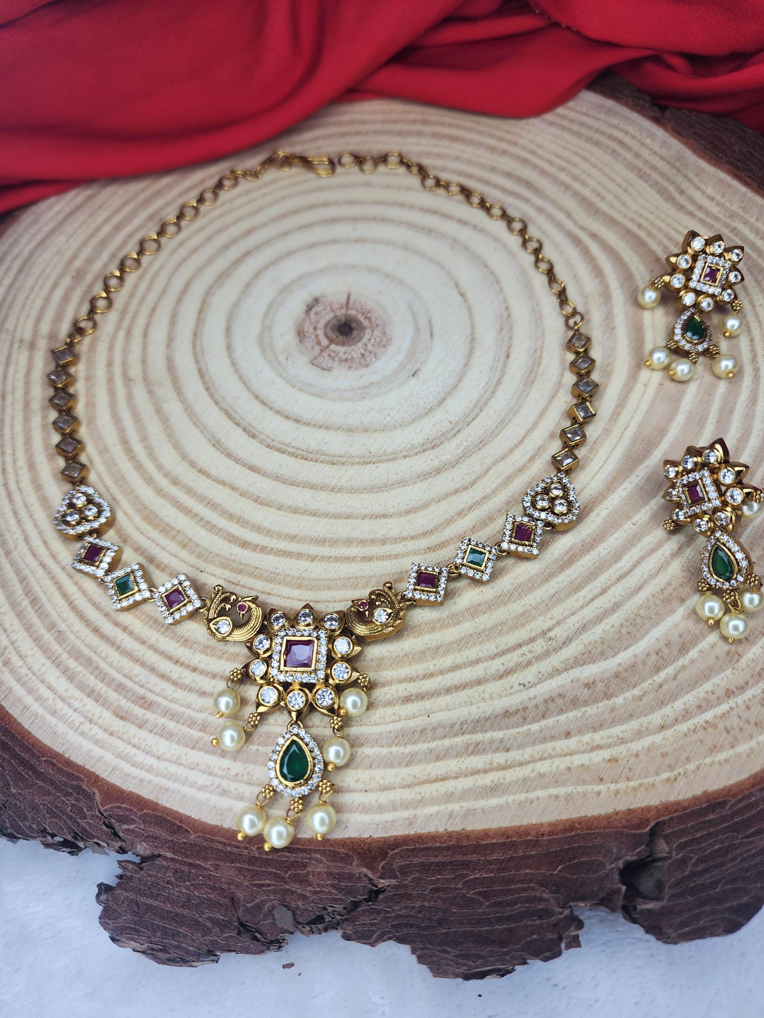 SKU241 Matte Finish Stone Necklace Set - Image 1