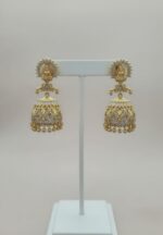 Gold Jumkha with White Stones